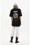 Kadın Kısa Kol Yazlık Tişört Bisiklet Yaka Baskılı Oversize T-shirt - Siyah