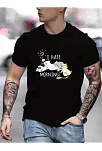 Erkek Baskılı T-shirt Kısa Kol Bisiklet Yaka Regular Fit Rahat Kalıp Günlük Tişört - Siyah