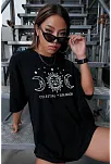 Kadın Baskılı T-shirt Kısa Kol Bisiklet Yaka Oversize Rahat Kalıp Tişört - Siyah