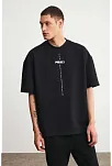 Erkek Baskılı T-shirt Kısa Kol Bisiklet Yaka Regular Fit Rahat Kalıp Tişört - Siyah