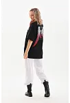 Kadın Baskılı Tişört Kısa Kol Bisiklet Yaka Oversize T-shirt - Siyah