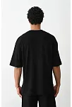 Erkek Boxy Eldiven Baskılı T-shirt Kısa Kol Bisiklet Yaka Tişört - Siyah