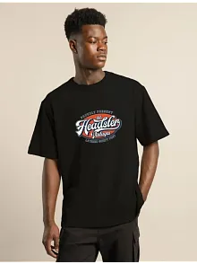 Erkek Baskılı T-shirt Kısa Kol Bisiklet Yaka Regular Fit Rahat Kalıp Günlük Tişört - Siyah