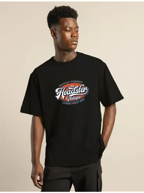 Erkek Baskılı T-shirt Kısa Kol Bisiklet Yaka Regular Fit Rahat Kalıp Günlük Tişört - Siyah