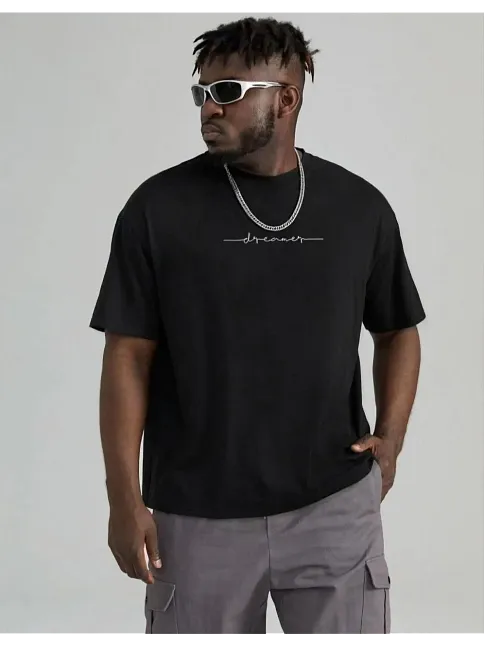 Erkek Baskılı T-shirt Kısa Kol Bisiklet Yaka Regular Fit Rahat Kalıp Tişört - Siyah