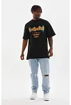 Erkek Baskılı T-shirt Kısa Kol Bisiklet Yaka Rahat Kalıp Tişört - Siyah