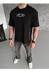 Erkek Kısa Kol Tişört Bisiklet Yaka Filistin Poşulu Baskılı T-shirt - Siyah