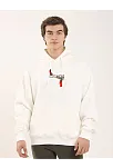 Erkek 3 İplik Pamuklu Kapüşonlu Baskılı Cepli Oversize Sweatshirt Hoodie - Beyaz