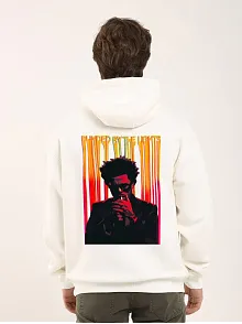 Erkek 3 İplik Pamuklu Kapüşonlu Baskılı Cepli Oversize Sweatshirt Hoodie - Beyaz