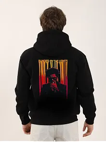 Erkek 3 İplik Pamuklu Kapüşonlu Baskılı Cepli Oversize Sweatshirt Hoodie - Siyah
