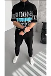 Erkek  Baskılı Yarım Fermuarlı  Kısa Kol T-shirt - Siyah