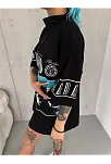 Kadın Baskılı Yarım Fermuarlı Kısa Kol T-shirt - Siyah