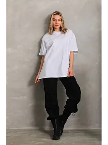 Kadın Düz  Kısa Kol Penye T-shirt - Beyaz