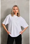 Kadın Düz  Kısa Kol Penye T-shirt - Beyaz
