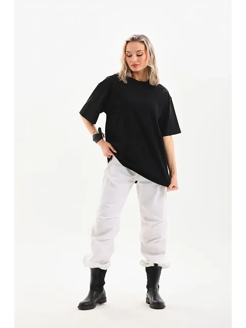 Kadın Düz  Kısa Kol Penye T-shirt - Siyah
