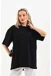 Kadın Düz  Kısa Kol Penye T-shirt - Siyah