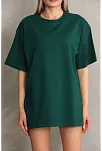Kadın Düz  Kısa Kol Penye T-shirt- Yeşil