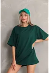 Kadın Düz  Kısa Kol Penye T-shirt- Yeşil