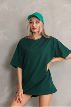 Kadın Düz Kısa Kol Penye T-shirt- Yeşil Kadın Düz Kısa Kol Penye T-shirt- Yeşil