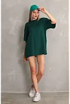 Kadın Düz  Kısa Kol Penye T-shirt- Yeşil