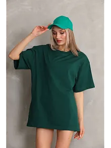 Kadın Düz  Kısa Kol Penye T-shirt- Yeşil