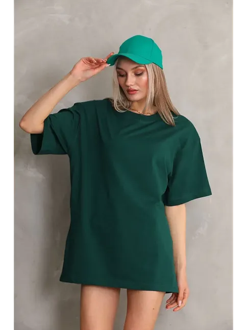Kadın Düz  Kısa Kol Penye T-shirt- Yeşil