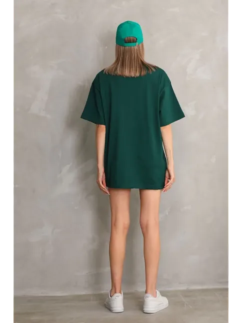 Kadın Düz  Kısa Kol Penye T-shirt- Yeşil