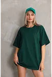 Kadın Düz  Kısa Kol Penye T-shirt- Yeşil
