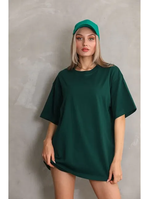 Kadın Düz  Kısa Kol Penye T-shirt- Yeşil