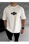 Erkek Kısa Kol Yazlık Tişört Bisiklet Yaka Baskılı Oversize T-shirt - Beyaz