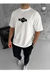 Erkek Kısa Kol Yazlık Tişört Bisiklet Yaka Baskılı Oversize T-shirt - Beyaz