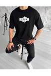 Erkek Kısa Kol Yazlık Tişört Bisiklet Yaka Baskılı Oversize T-shirt - Siyah