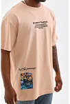 Erkek  Bisiklet Yaka Baskılı Oversize T-shirt - Bej
