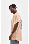 Erkek  Bisiklet Yaka Baskılı Oversize T-shirt - Bej