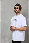 Erkek Kısa Kol Yazlık Tişört Bisiklet Yaka Baskılı Oversize T-shirt - Beyaz