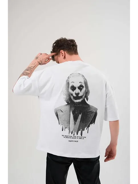 Erkek Baskılı T-shirt Kısa Kol Bisiklet Yaka Regular Fit Rahat Kalıp Günlük Tişört - Beyaz