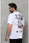 Erkek Kısa Kol Yazlık Tişört Bisiklet Yaka Baskılı Oversize T-shirt - Beyaz