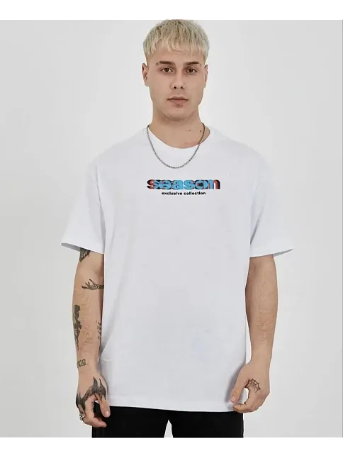 Erkek Kısa Kol Yazlık Tişört Bisiklet Yaka Baskılı Oversize T-shirt - Beyaz