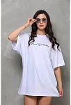 Kadın Baskılı T-shirt Kısa Kol Bisiklet Yaka Oversize Rahat Kalıp Günlük Tişört - Beyaz