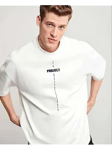Erkek Kısa Kol Yazlık Tişört Bisiklet Yaka Baskılı Oversize T-shirt - Beyaz