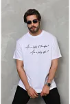 Erkek Kısa Kol Yazlık Tişört Bisiklet Yaka Baskılı Oversize T-shirt - Beyaz