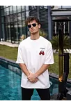 Erkek Kısa Kol Tişört Bisiklet Yaka Boxy Eldiven Baskılı T-shirt - Beyaz