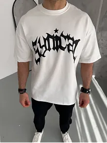 Erkek Tişört Bisiklet Yaka Baskılı Kısa Kol T-shirt - Beyaz