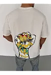 Erkek Kısa Kol Yazlık Tişört Bisiklet Yaka Baskılı Oversize T-shirt - Beyaz