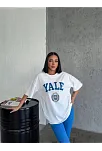 Kadın Kısa Kol Yazlık Tişört Bisiklet Yaka Yale Baskılı T-shirt - Beyaz