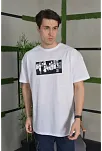 Erkek Kısa Kol Yazlık Tişört Bisiklet Yaka Baskılı Oversize T-shirt - Beyaz