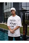 Erkek Kısa Kol Yazlık Tişört Bisiklet Yaka Baskılı Oversize T-shirt - Beyaz