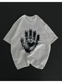 Kadın Baskılı T-shirt Kısa Kol Bisiklet Yaka Regular Fit Rahat Kalıp Günlük Tişört - Beyaz
