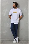 Erkek Kısa Kol Yazlık Tişört Bisiklet Yaka Baskılı Oversize T-shirt - Beyaz