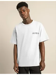 Erkek Kısa Kol Yazlık Tişört Bisiklet Yaka Baskılı Oversize T-shirt - Beyaz